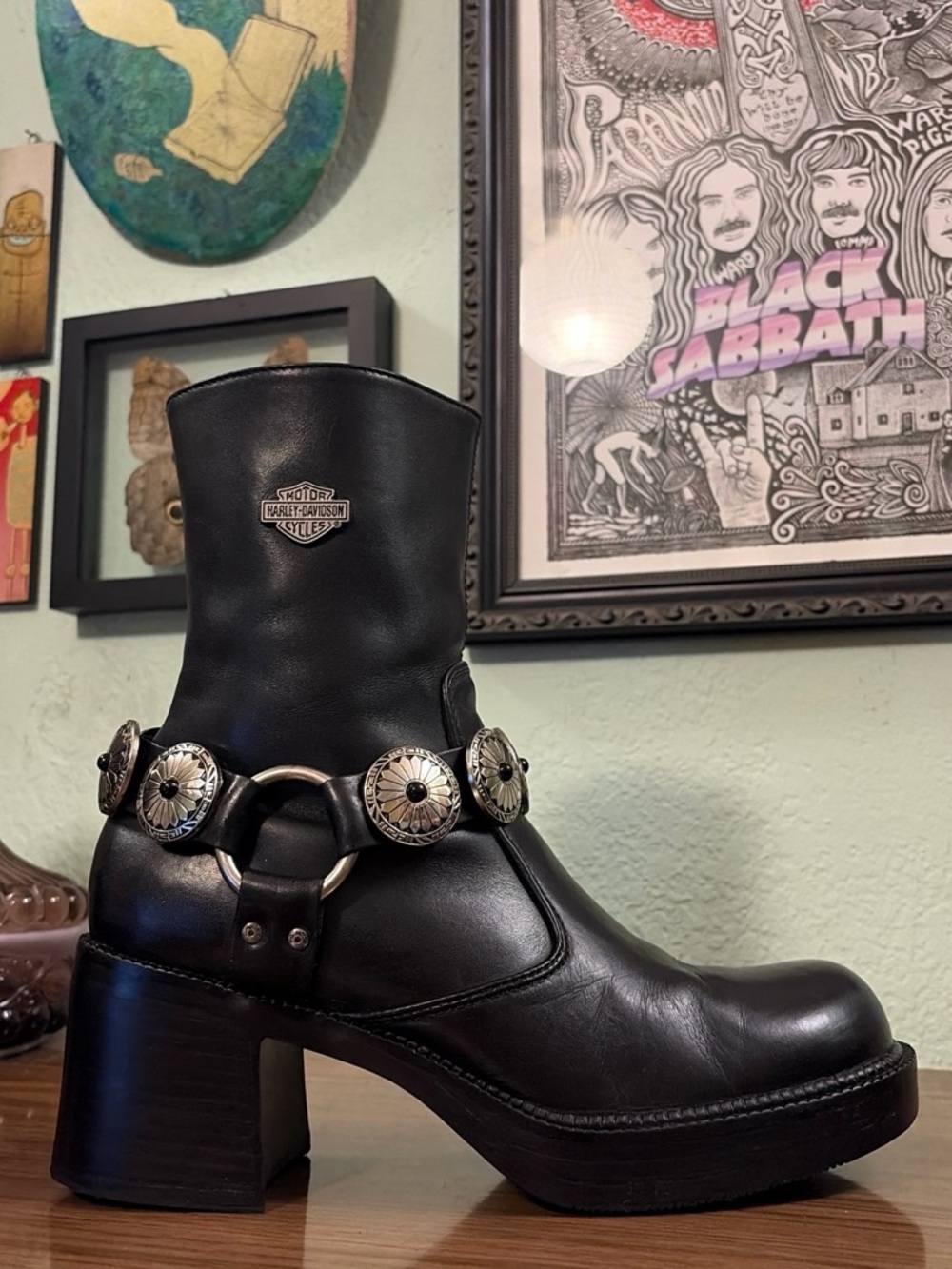 🌵Vintage Harley Davidson Chunky Platform Boots w/ Custom Concho Harnesses🌵